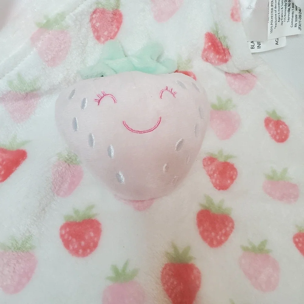 Lucky‎ Moon Strawberry Lovey Security Blanket White Pink 11x11